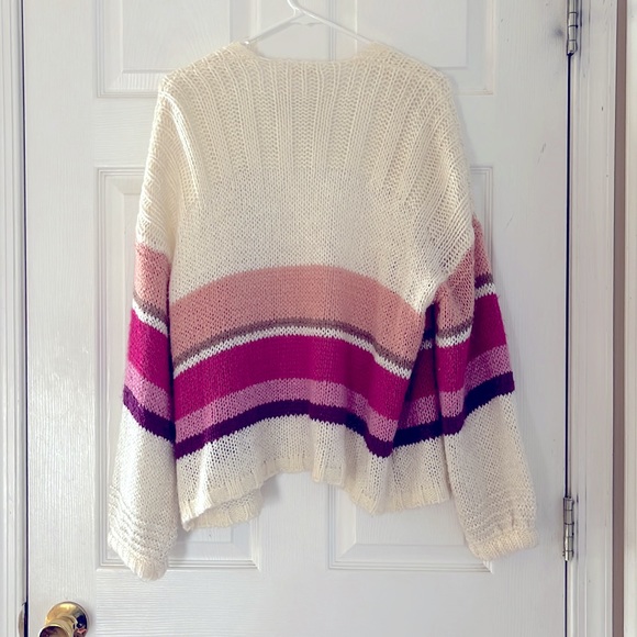 Francesca’s white with pink and purple striped cardigan, size small - Picture 2 of 3